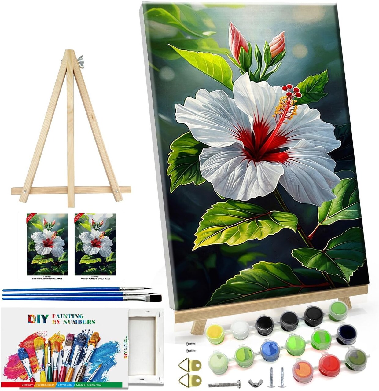 Floral Paint-by-Numbers Kit for Adults (8x12") – DIY Canvas Painting with Frame & Easel, Adult Art Kit for Gifts & Home Wall Decor